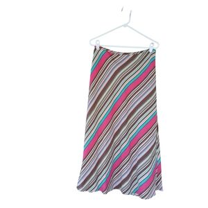 East 5th Brown Multi Striped A Line Linen Rayon Maxi Skirt Size 10